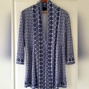 Spring/Summer open front, over layer, jacket, coverup. S tranquil blue patterns.